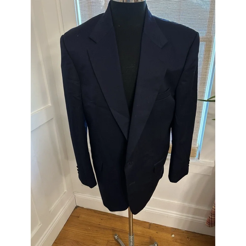 Vtg Oscar DeLa Renta Blazer 46 L Navy Preppy Wool Sport Coat 2 Crest Buttons